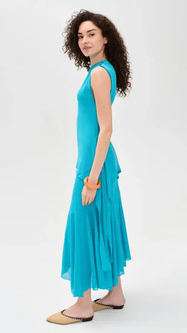 GANNI Marl Mesh Draped Knot Dress River Blue | Thumbnail 4 GANNI Marl Mesh Draped Knot Dress River Blue | Thumbnail 4