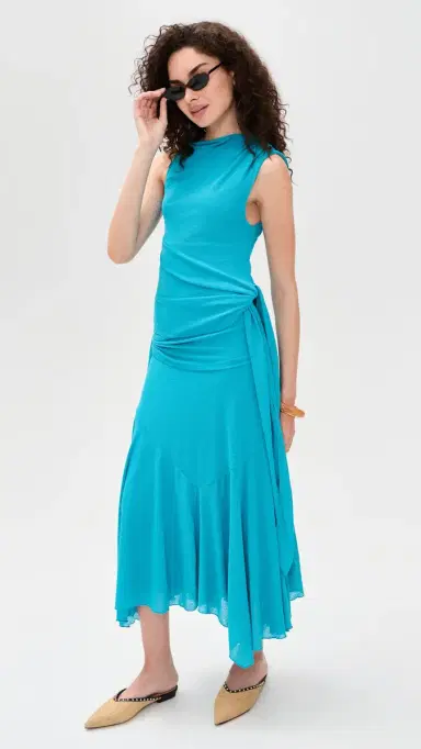 GANNI Marl Mesh Draped Knot Dress River Blue | Thumbnail 5 GANNI Marl Mesh Draped Knot Dress River Blue | Thumbnail 5