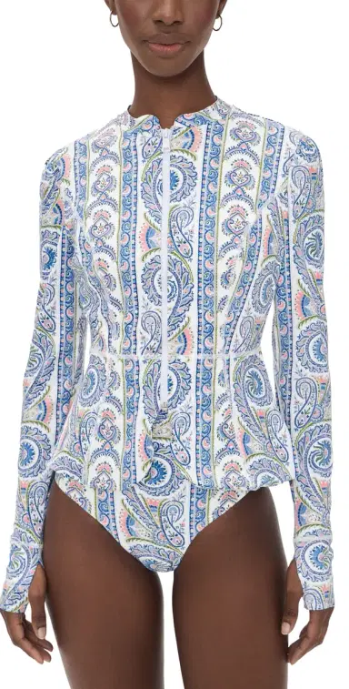 Hill House Home The Alexia Rash Guard Top Corsica Paisley Blue | Thumbnail 1 Hill House Home The Alexia Rash Guard Top Corsica Paisley Blue | Thumbnail 1