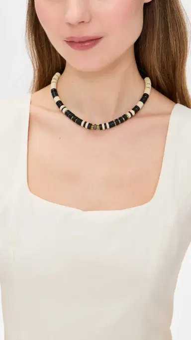 Hijas de Puka Bead Necklace Black & Cream One Size | Thumbnail 3