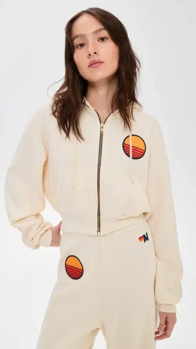 Aviator Nation Sunset Patch Relaxed Cropped Hoodie Vintage White M | Thumbnail 2