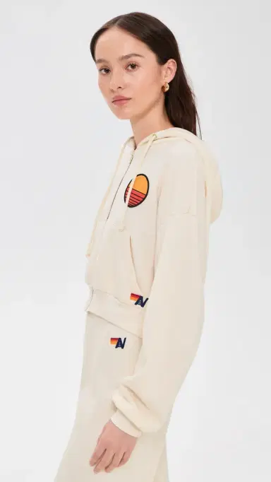 Aviator Nation Sunset Patch Relaxed Cropped Hoodie Vintage White M | Thumbnail 4