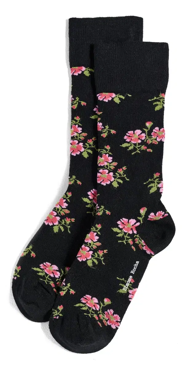Simone Rocha Tiny Flower Jacquard Socks Black Floral One Size