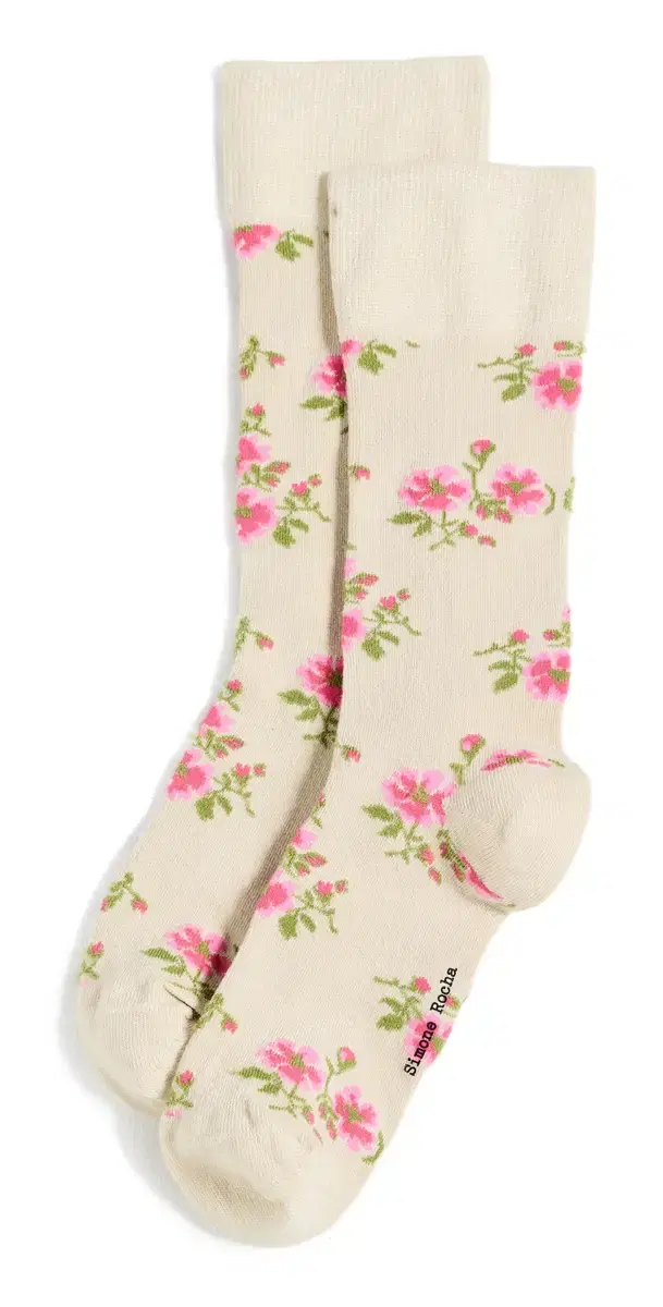 Simone Rocha Tiny Flower Jacquard Socks Cream Floral One Size