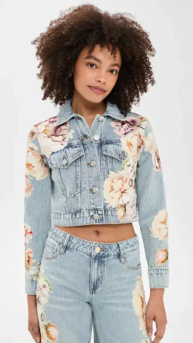 Alice + Olivia Chloe Applique Denim Jacket ierra Vintage Multi | Thumbnail 2 Alice + Olivia Chloe Applique Denim Jacket ierra Vintage Multi | Thumbnail 2