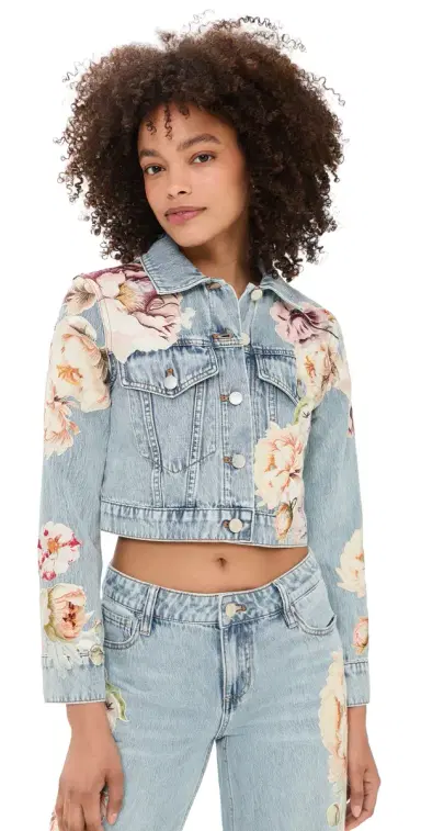 Alice + Olivia Chloe Applique Denim Jacket ierra Vintage Multi | Thumbnail 1 Alice + Olivia Chloe Applique Denim Jacket ierra Vintage Multi | Thumbnail 1