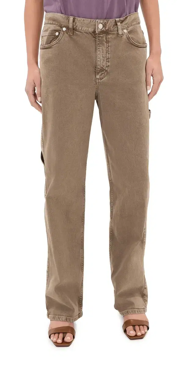 Tibi Garment Wash Stretch Twill Slouchy Carpenter Jeans Brown