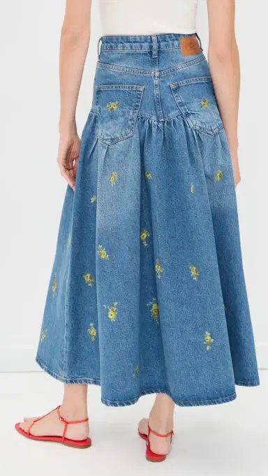 GANNI Printed Flower Denim Long Skirt Light Blue Vintage | Thumbnail 3 GANNI Printed Flower Denim Long Skirt Light Blue Vintage | Thumbnail 3
