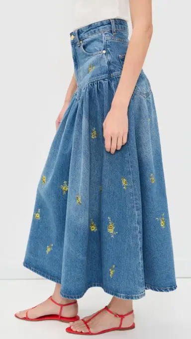 GANNI Printed Flower Denim Long Skirt Light Blue Vintage | Thumbnail 4 GANNI Printed Flower Denim Long Skirt Light Blue Vintage | Thumbnail 4