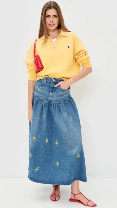 GANNI Printed Flower Denim Long Skirt Light Blue Vintage | Thumbnail 5 GANNI Printed Flower Denim Long Skirt Light Blue Vintage | Thumbnail 5