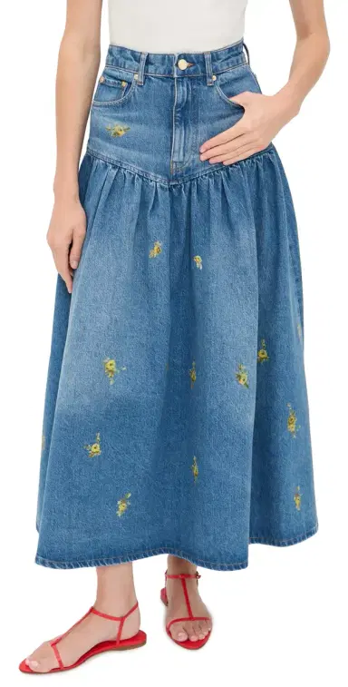 GANNI Printed Flower Denim Long Skirt Light Blue Vintage | Thumbnail 1 GANNI Printed Flower Denim Long Skirt Light Blue Vintage | Thumbnail 1
