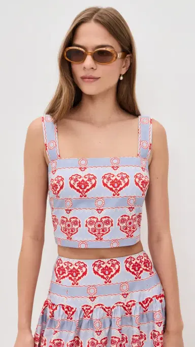 Hill House Home The Clara Crop Top Poppy Damask Stripe | Thumbnail 2 Hill House Home The Clara Crop Top Poppy Damask Stripe | Thumbnail 2