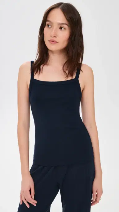 DONNI. DONNI. The Pointelle Square Neck Tank Top Navy S | Thumbnail 2 DONNI. DONNI. The Pointelle Square Neck Tank Top Navy S | Thumbnail 2