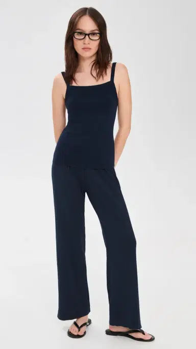 DONNI. DONNI. The Pointelle Square Neck Tank Top Navy S | Thumbnail 5 DONNI. DONNI. The Pointelle Square Neck Tank Top Navy S | Thumbnail 5