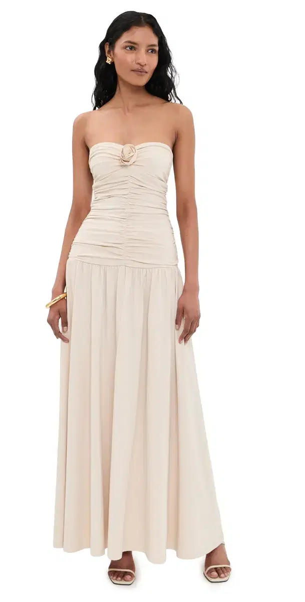 susana monaco Center Gathered Flower Tube Dress Blanched Almond