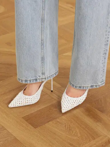 Paris Texas Lidia 105 Leather-trimmed Straw Slingback Pumps | Thumbnail 2 Paris Texas Lidia 105 Leather-trimmed Straw Slingback Pumps | Thumbnail 2