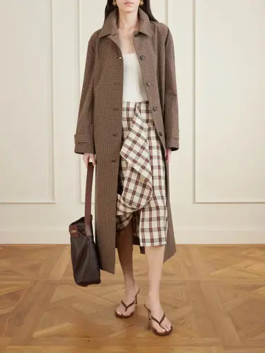 RÓHE Draped Checked Linen Midi Skirt | Thumbnail 2