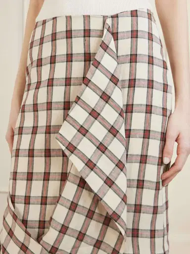 RÓHE Draped Checked Linen Midi Skirt | Thumbnail 5