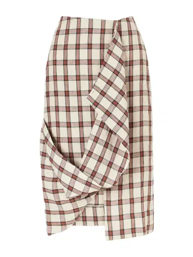 RÓHE Draped Checked Linen Midi Skirt | Thumbnail 1