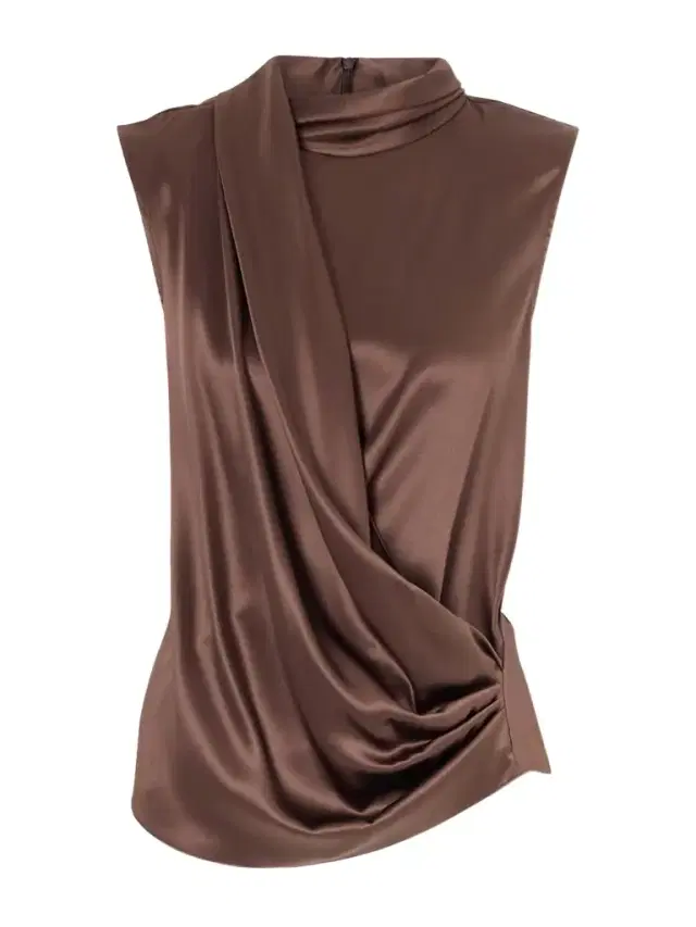 Brunello Cucinelli Wrap-effect Sleeveless Draped Silk-blend Satin Blouse
