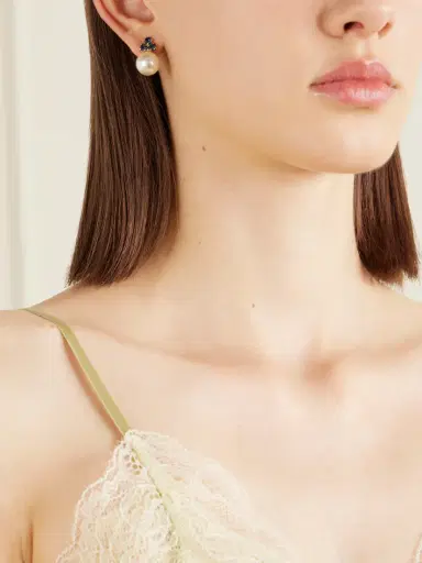 Jennifer Behr Belen Gold-tone, Sapphire And Pearl Earrings | Thumbnail 4