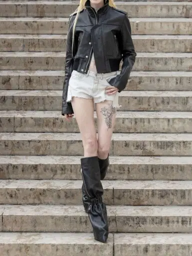 Rick Owens Cropped Leather Biker Jacket | Thumbnail 6 Rick Owens Cropped Leather Biker Jacket | Thumbnail 6