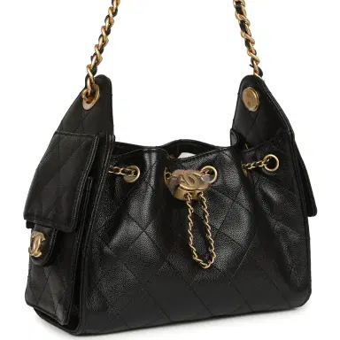 Chanel Chanel Mini 25 Hobo Bag Black Caviar Antique Gold Hardware | Thumbnail 2