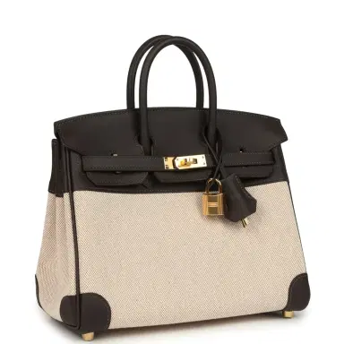 HERMÈS Hermes Birkin 25 Ecru and Beige Toile H Canvas and Bai-Brun Swift Gold Hardware | Thumbnail 2 HERMÈS Hermes Birkin 25 Ecru and Beige Toile H Canvas and Bai-Brun Swift Gold Hardware | Thumbnail 2