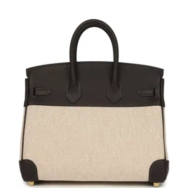 HERMÈS Hermes Birkin 25 Ecru and Beige Toile H Canvas and Bai-Brun Swift Gold Hardware | Thumbnail 4 HERMÈS Hermes Birkin 25 Ecru and Beige Toile H Canvas and Bai-Brun Swift Gold Hardware | Thumbnail 4