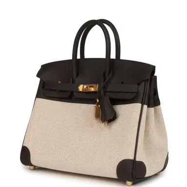 HERMÈS Hermes Birkin 25 Ecru and Beige Toile H Canvas and Bai-Brun Swift Gold Hardware | Thumbnail 5 HERMÈS Hermes Birkin 25 Ecru and Beige Toile H Canvas and Bai-Brun Swift Gold Hardware | Thumbnail 5