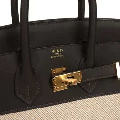 HERMÈS Hermes Birkin 25 Ecru and Beige Toile H Canvas and Bai-Brun Swift Gold Hardware | Thumbnail 7 HERMÈS Hermes Birkin 25 Ecru and Beige Toile H Canvas and Bai-Brun Swift Gold Hardware | Thumbnail 7