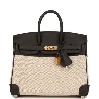 HERMÈS Hermes Birkin 25 Ecru and Beige Toile H Canvas and Bai-Brun Swift Gold Hardware | Thumbnail 1 HERMÈS Hermes Birkin 25 Ecru and Beige Toile H Canvas and Bai-Brun Swift Gold Hardware | Thumbnail 1