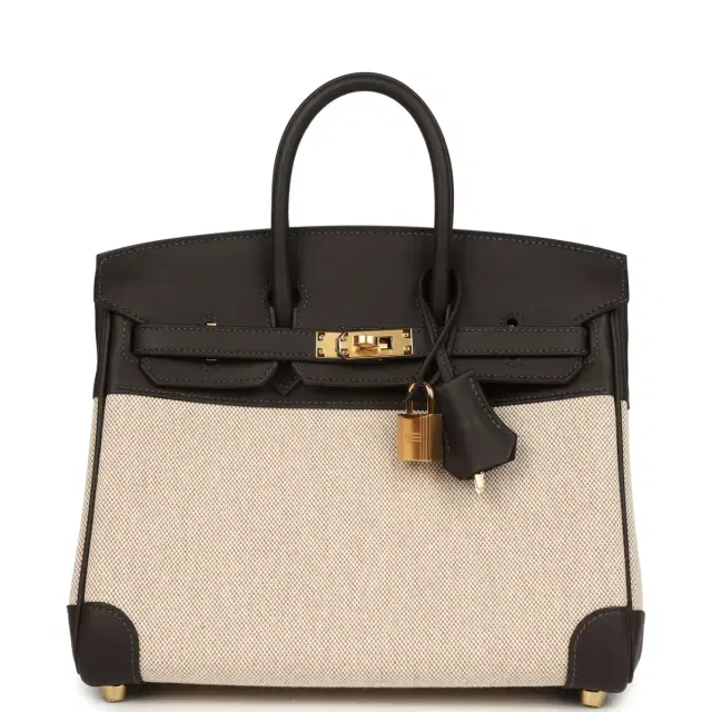 hermes Hermes Birkin 25 Ecru and Beige Toile H Canvas and Bai-Brun Swift Gold Hardware