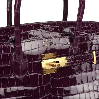 HERMÈS Hermes Birkin 30 Cassis Shiny Porosus Crocodile Gold Hardware | Thumbnail 7 HERMÈS Hermes Birkin 30 Cassis Shiny Porosus Crocodile Gold Hardware | Thumbnail 7