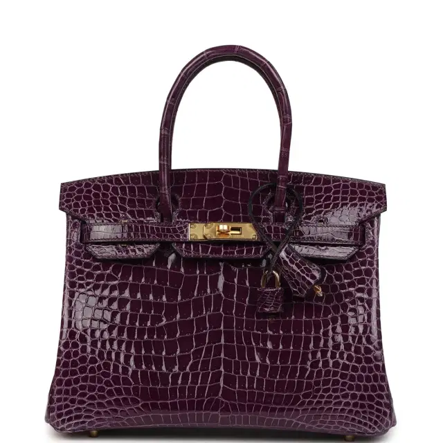 hermes Hermes Birkin 30 Cassis Shiny Porosus Crocodile Gold Hardware