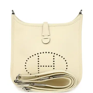 HERMÈS Hermes Evelyne 23 Cream Clemence Palladium Hardware | Thumbnail 1 HERMÈS Hermes Evelyne 23 Cream Clemence Palladium Hardware | Thumbnail 1
