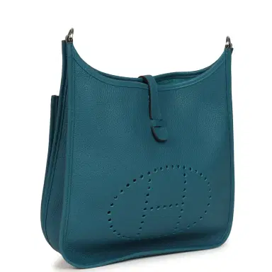 HERMÈS Hermes Evelyne III PM Vert Bosphore Clemence Palladium Hardware | Thumbnail 2 HERMÈS Hermes Evelyne III PM Vert Bosphore Clemence Palladium Hardware | Thumbnail 2