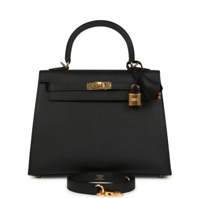 hermes Hermes Kelly Sellier 25 Black Epsom Gold Hardware