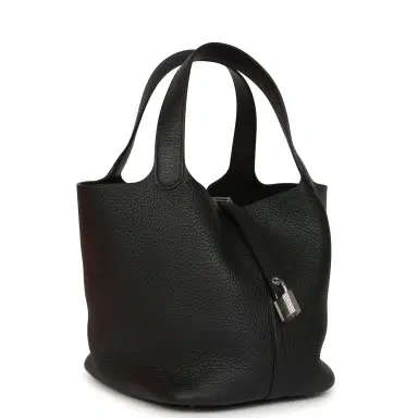 HERMÈS Hermes Picotin Lock 22 Black Clemence Palladium Hardware | Thumbnail 2 HERMÈS Hermes Picotin Lock 22 Black Clemence Palladium Hardware | Thumbnail 2