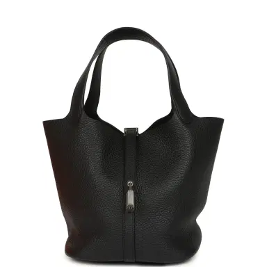 HERMÈS Hermes Picotin Lock 22 Black Clemence Palladium Hardware | Thumbnail 1 HERMÈS Hermes Picotin Lock 22 Black Clemence Palladium Hardware | Thumbnail 1