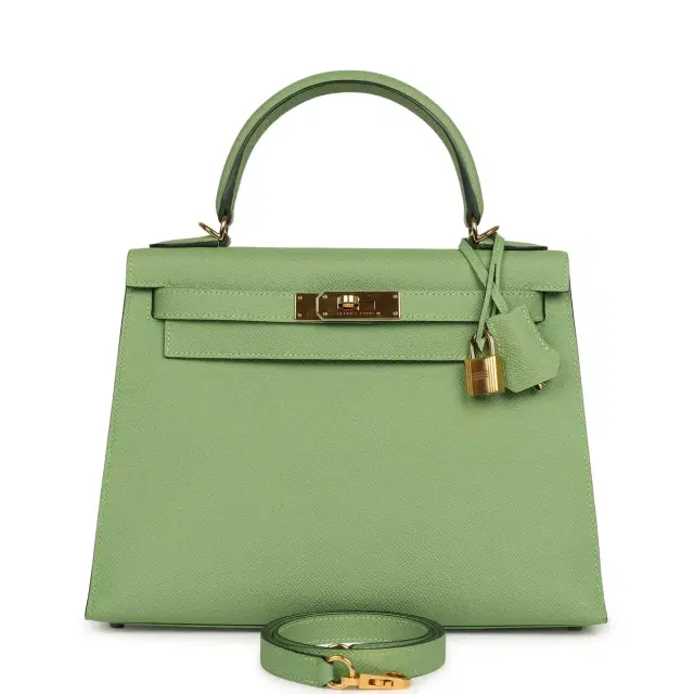 hermes Pre-owned Hermes Kelly Sellier 28 Vert Criquet Epsom Gold Hardware