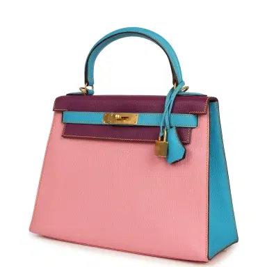 HERMÈS Pre-owned Hermes Special Order (HSS) Kelly Sellier 28 Rose Confetti, Anemone and Bleu Aztec Chevre Mysore Brushed Gold Hardware | Thumbnail 5 HERMÈS Pre-owned Hermes Special Order (HSS) Kelly Sellier 28 Rose Confetti, Anemone and Bleu Aztec Chevre Mysore Brushed Gold Hardware | Thumbnail 5