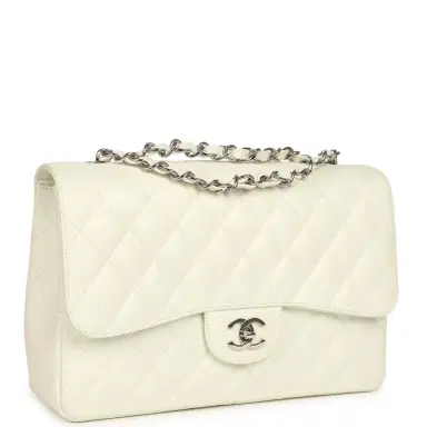 Chanel Vintage Chanel Classic Jumbo Single Flap Bag White Caviar Silver Hardware | Thumbnail 2 Chanel Vintage Chanel Classic Jumbo Single Flap Bag White Caviar Silver Hardware | Thumbnail 2