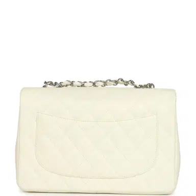 Chanel Vintage Chanel Classic Jumbo Single Flap Bag White Caviar Silver Hardware | Thumbnail 4 Chanel Vintage Chanel Classic Jumbo Single Flap Bag White Caviar Silver Hardware | Thumbnail 4