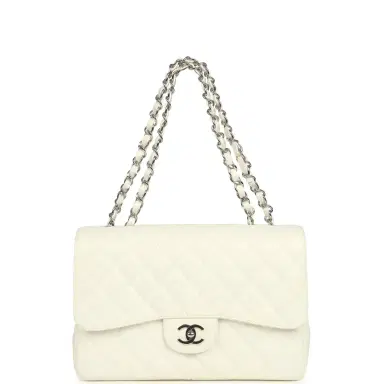 Chanel Vintage Chanel Classic Jumbo Single Flap Bag White Caviar Silver Hardware | Thumbnail 7 Chanel Vintage Chanel Classic Jumbo Single Flap Bag White Caviar Silver Hardware | Thumbnail 7