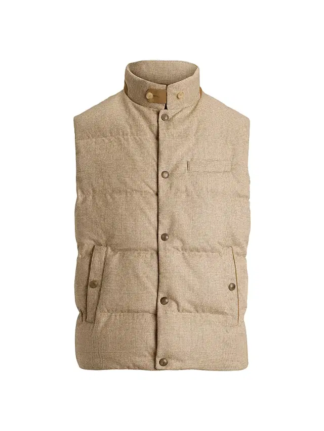 Men's Whitwell Plaid Wool Down Vest - Light Brown