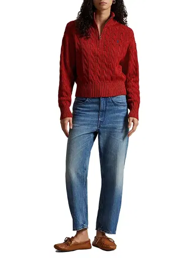Polo Ralph Lauren Women's Cable-Knit Quarter-Zip Sweater - Brick | Thumbnail 2