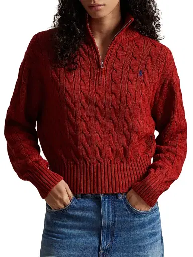 Polo Ralph Lauren Women's Cable-Knit Quarter-Zip Sweater - Brick | Thumbnail 3