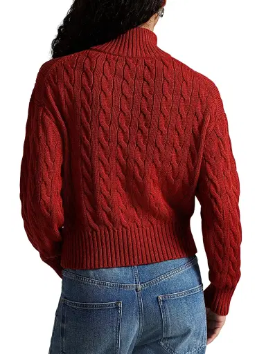 Polo Ralph Lauren Women's Cable-Knit Quarter-Zip Sweater - Brick | Thumbnail 4