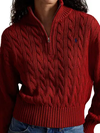 Polo Ralph Lauren Women's Cable-Knit Quarter-Zip Sweater - Brick | Thumbnail 5